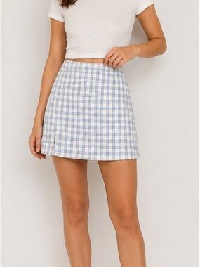 Brandy Melville Blue Plaid A-Line Mini Skirt NWT